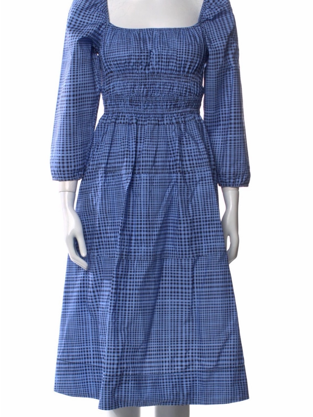 Proenza Schouler Blue Checked Smocked Midi Dress